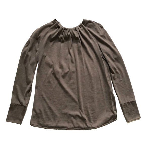 Brunello Cucinelli Gathered Neck Top Blouse Shirt Womens Large Brown Tie Back - Picture 1 of 13